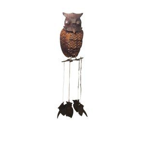 Owl Wind Chime Bird Hanging Metal Indoor Outdoor Vintage Retro Mid Century Decor